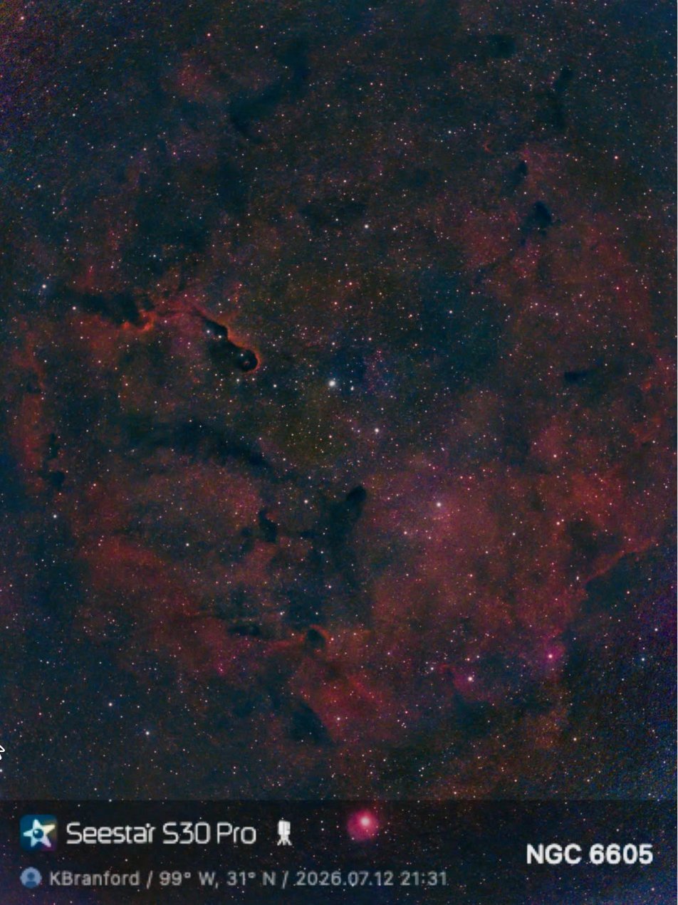 The Elephant's Trunk Nebula (IC 1396) captured with a ZWO Seestar S30 Pro from Starfront Observatory